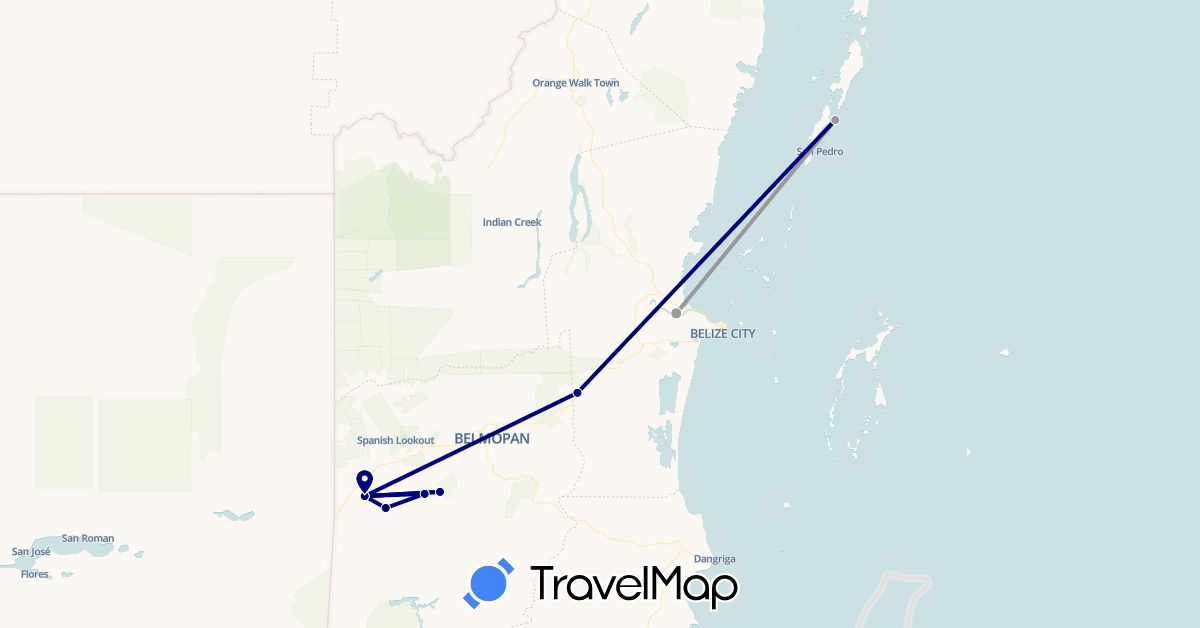 TravelMap itinerary: driving, plane in Belize (North America)